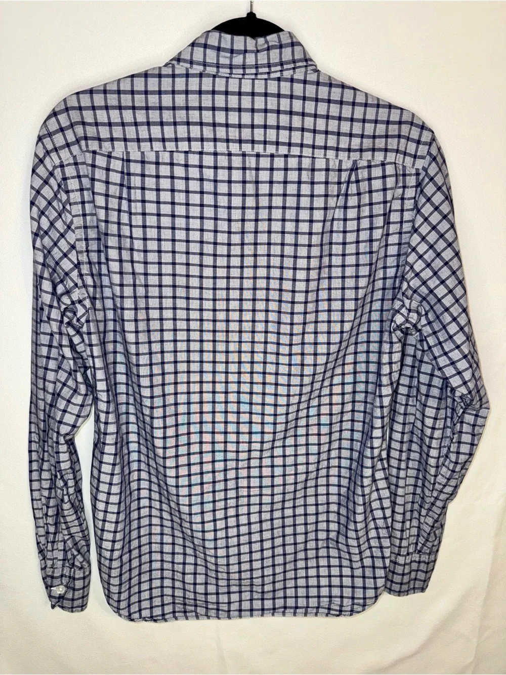 J. Crew Men’s Navy and Blue Checked LS Button-Down Shirt Size Small Cotton